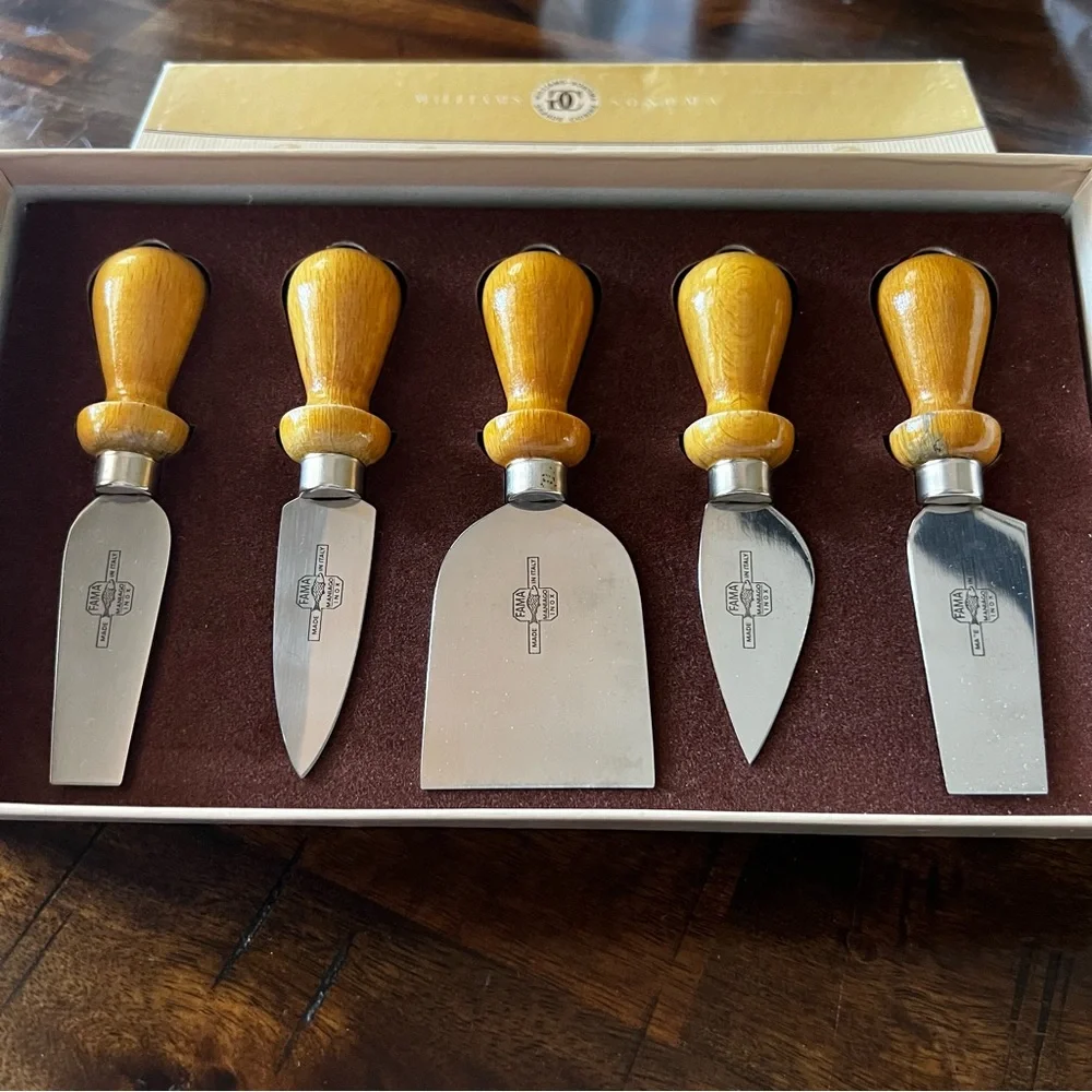 Williams Sonoma Italian Cheese Knife Collection Beechwood Handles S/5